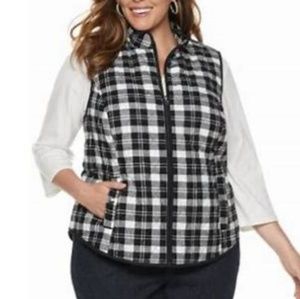 Croft & Barrow Classic Quilted Reversible Vest Women’s Size XL Black White Plaid